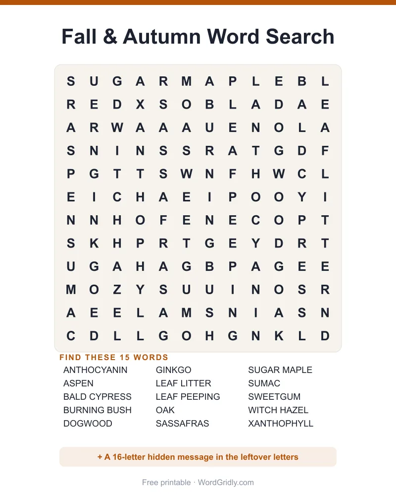 Fall & Autumn Word Search Puzzles