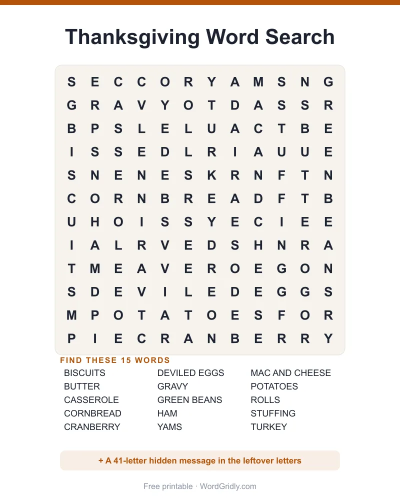 Thanksgiving Word Search Puzzles